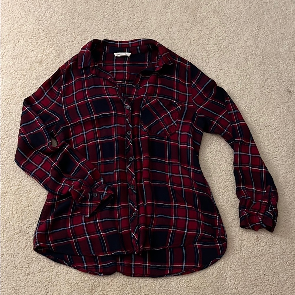 Flannel Button-Up Shirt - Red and Blue